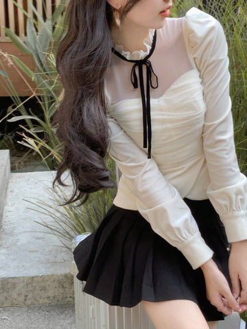 Yipinpay Color Elegant Lace Blouse Office Lady 2023 Autumn Long Sleeve Vintage Tops Woman Deisgn Causal Korean Fashion Y2k Clothing